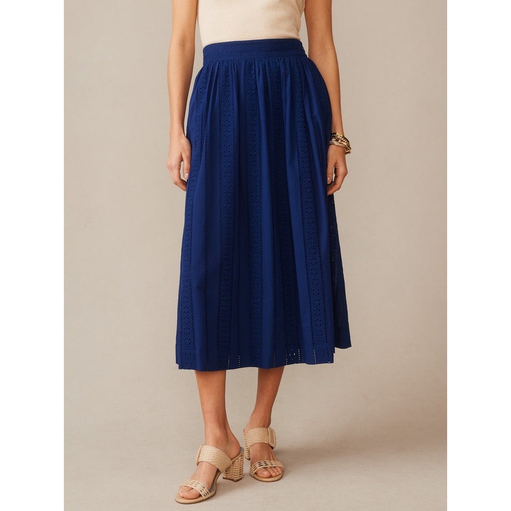 J.McLaughlin Winnie Skirt Eyelet Nautical Navy Womens 2 Flowy Midi